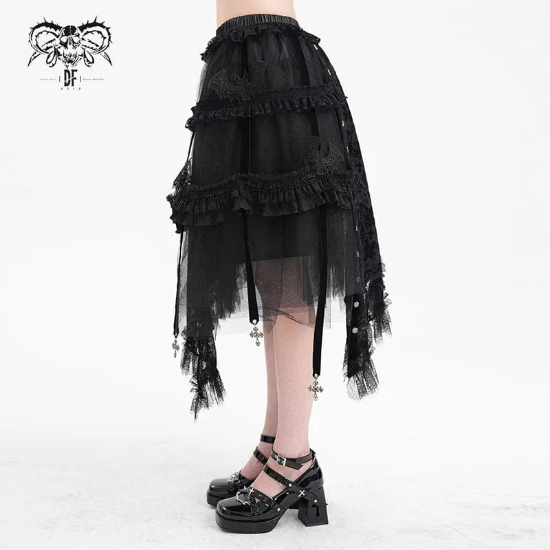 Gothic-Rock mit Riemchen, Cut-Out-Spitze und unregelmäßigem Saum für Damen