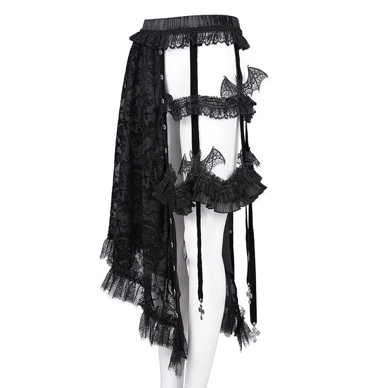 Gothic-Rock mit Riemchen, Cut-Out-Spitze und unregelmäßigem Saum für Damen