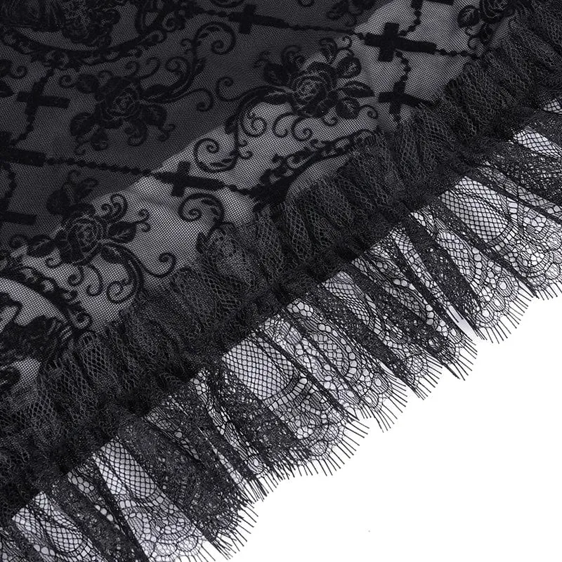 Gothic-Rock mit Riemchen, Cut-Out-Spitze und unregelmäßigem Saum für Damen
