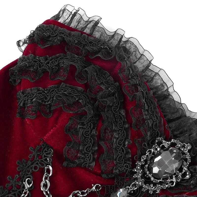 Rotes, kurzes Gothic-Kleid mit Kettenrüschen und Spitze für Damen, ideal für Abschlussfeiern