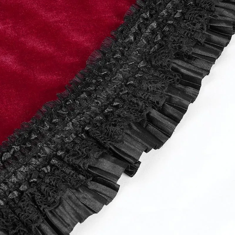 Rotes, kurzes Gothic-Kleid mit Kettenrüschen und Spitze für Damen, ideal für Abschlussfeiern