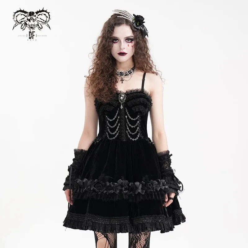 Gothic-Kleid mit Kettenrüschen und Spitze, kurzes Unterkleid für Damen, Abschlusskleid