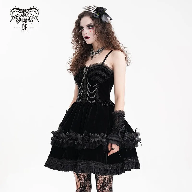 Gothic-Kleid mit Kettenrüschen und Spitze, kurzes Unterkleid für Damen, Abschlusskleid