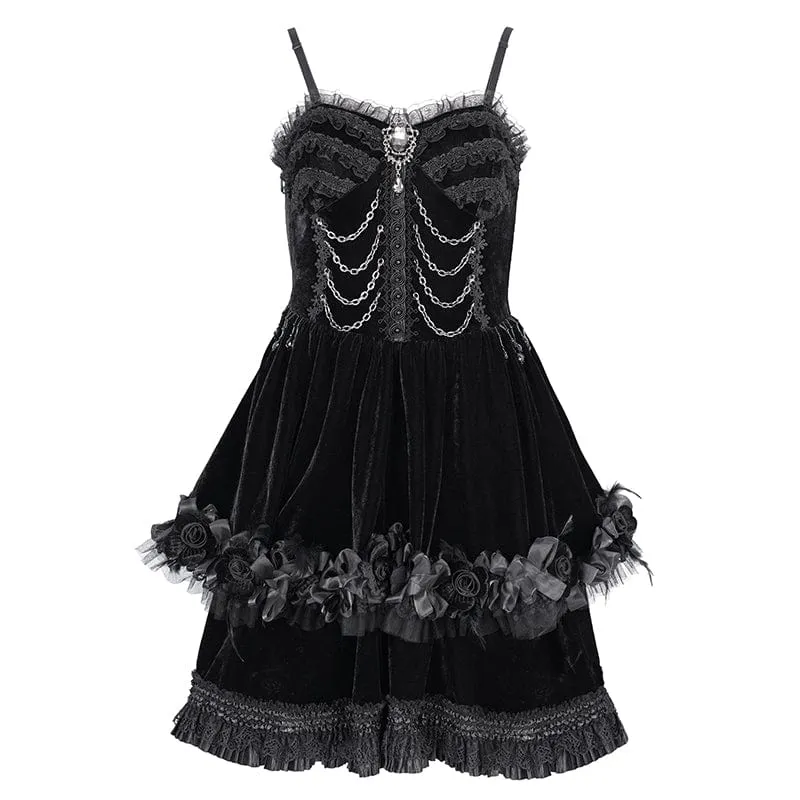 Gothic-Kleid mit Kettenrüschen und Spitze, kurzes Unterkleid für Damen, Abschlusskleid