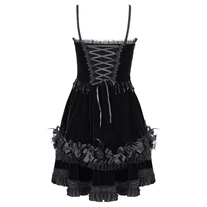 Gothic-Kleid mit Kettenrüschen und Spitze, kurzes Unterkleid für Damen, Abschlusskleid