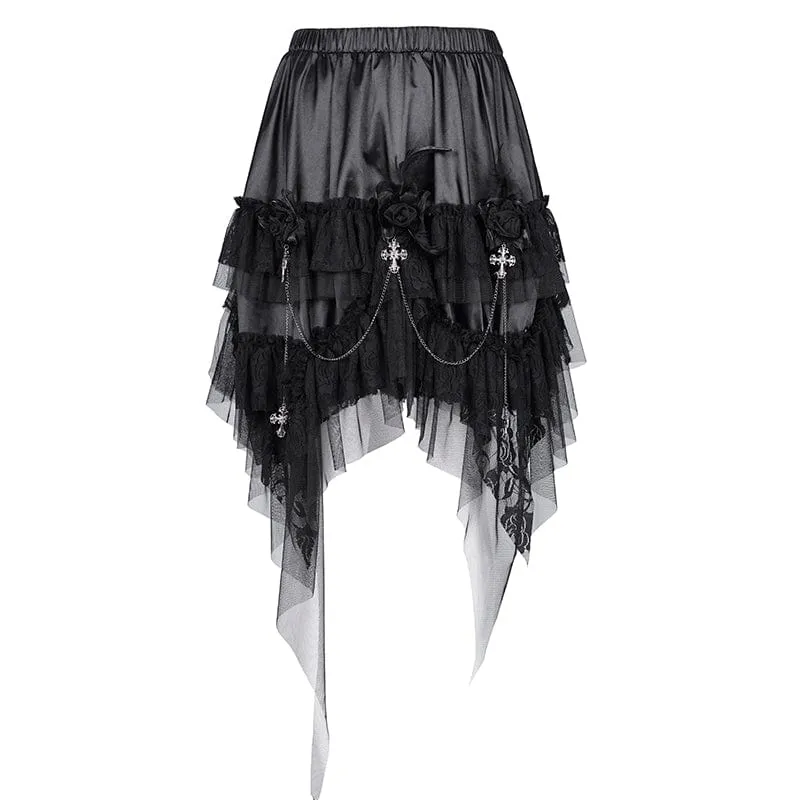 Gothic-Rock mit Kreuzkette und Spitze und unregelmäßigem Saum für Damen