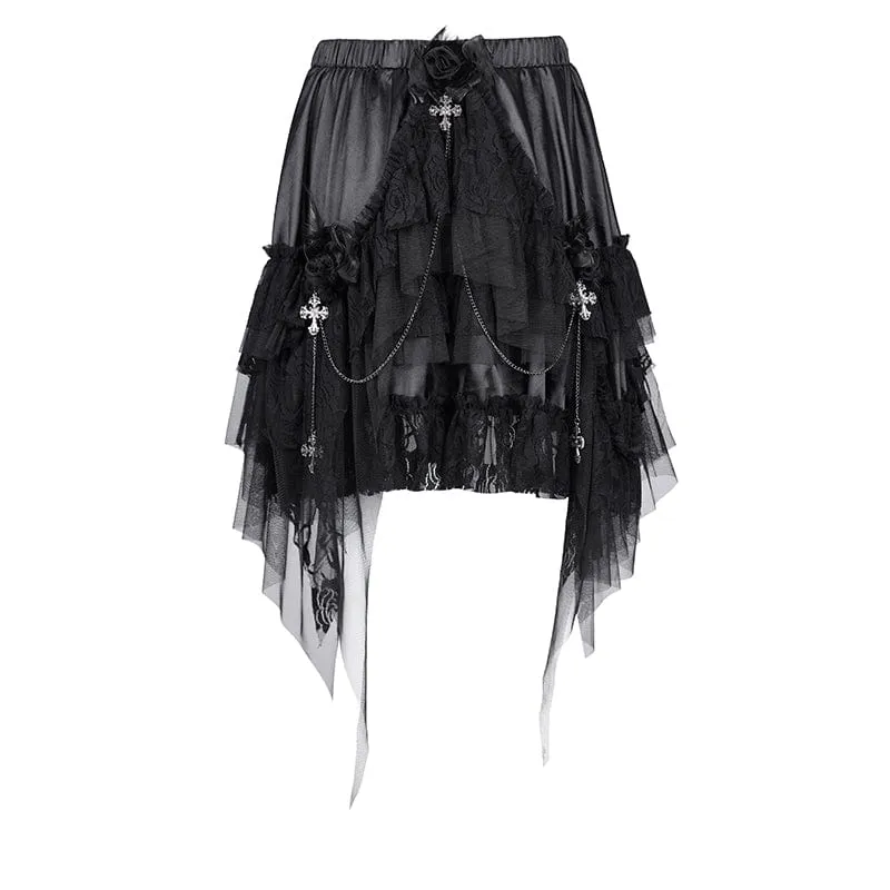 Gothic-Rock mit Kreuzkette und Spitze und unregelmäßigem Saum für Damen