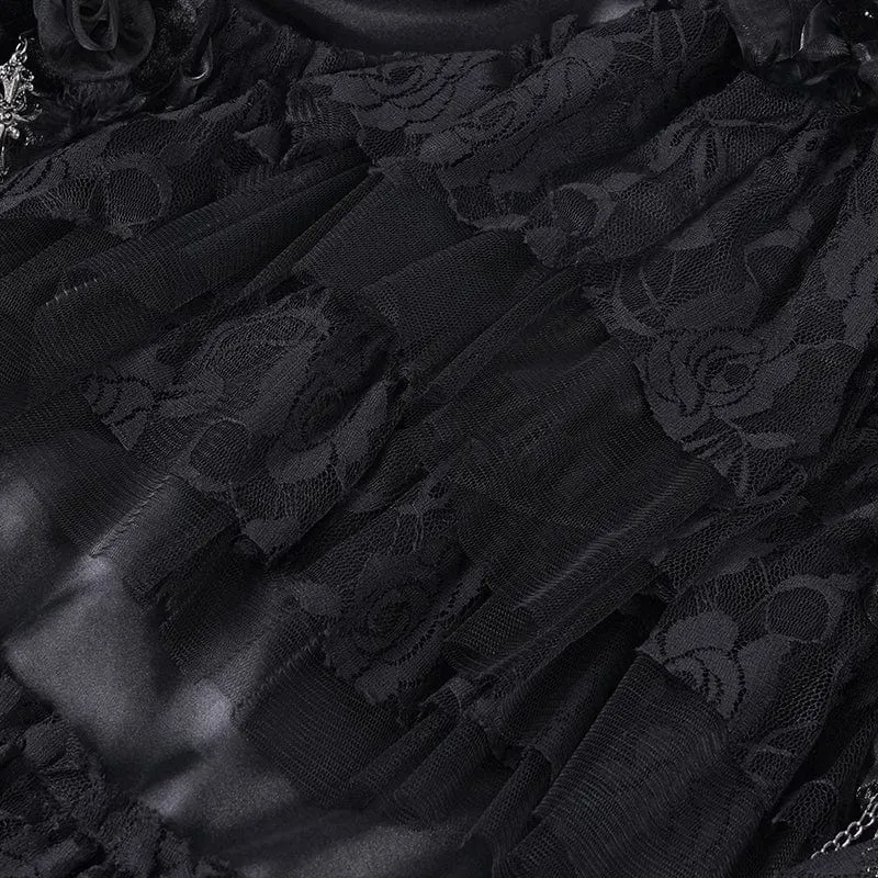 Gothic-Rock mit Kreuzkette und Spitze und unregelmäßigem Saum für Damen