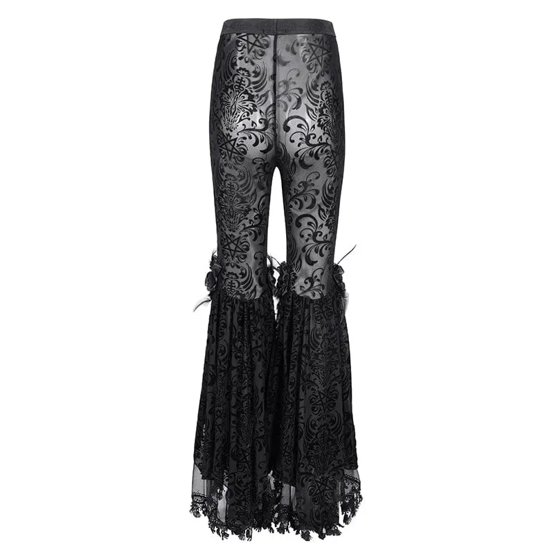 Gothic-Hose aus transparentem Netzstoff mit Quasten und Spitze für Damen