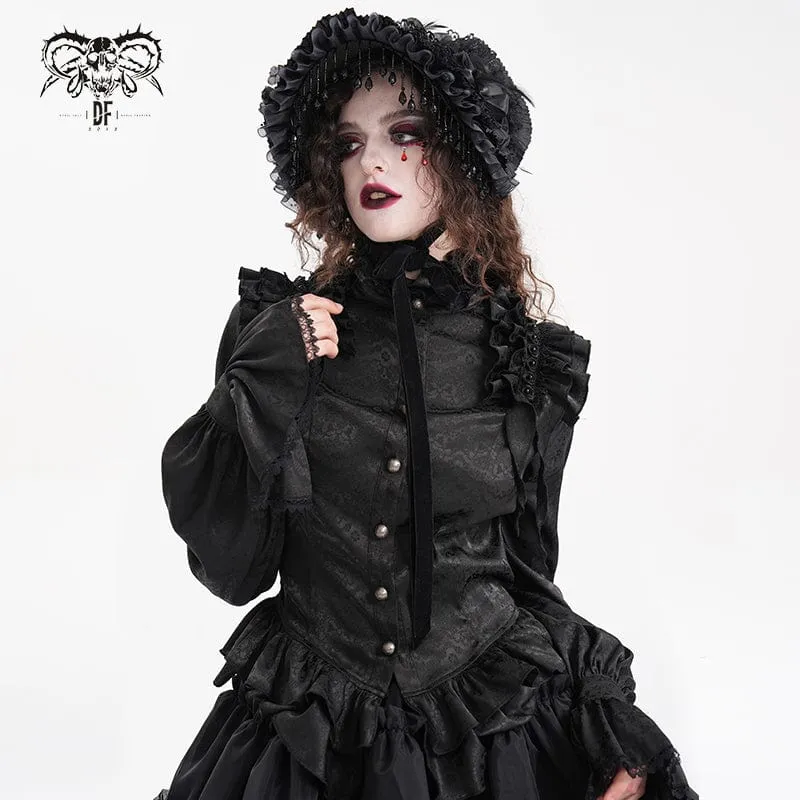 Gothic-Bluse mit Rüschen und Spitze für Damen