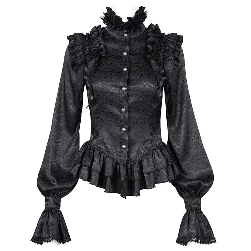 Gothic-Bluse mit Rüschen und Spitze für Damen