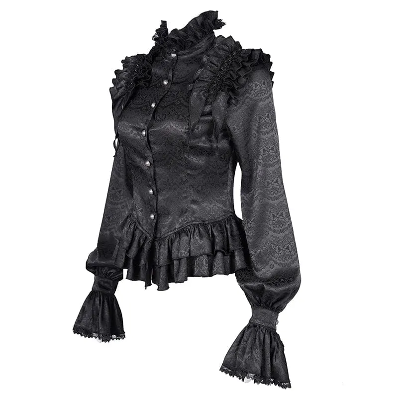 Gothic-Bluse mit Rüschen und Spitze für Damen