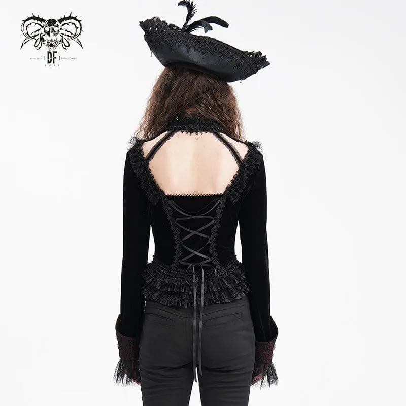 Gothic-Langarmshirts mit Rüschen und Schnürung aus Mesh für Damen