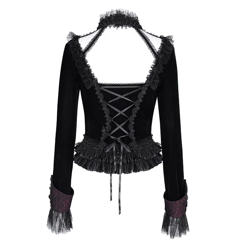 Gothic-Langarmshirts mit Rüschen und Schnürung aus Mesh für Damen