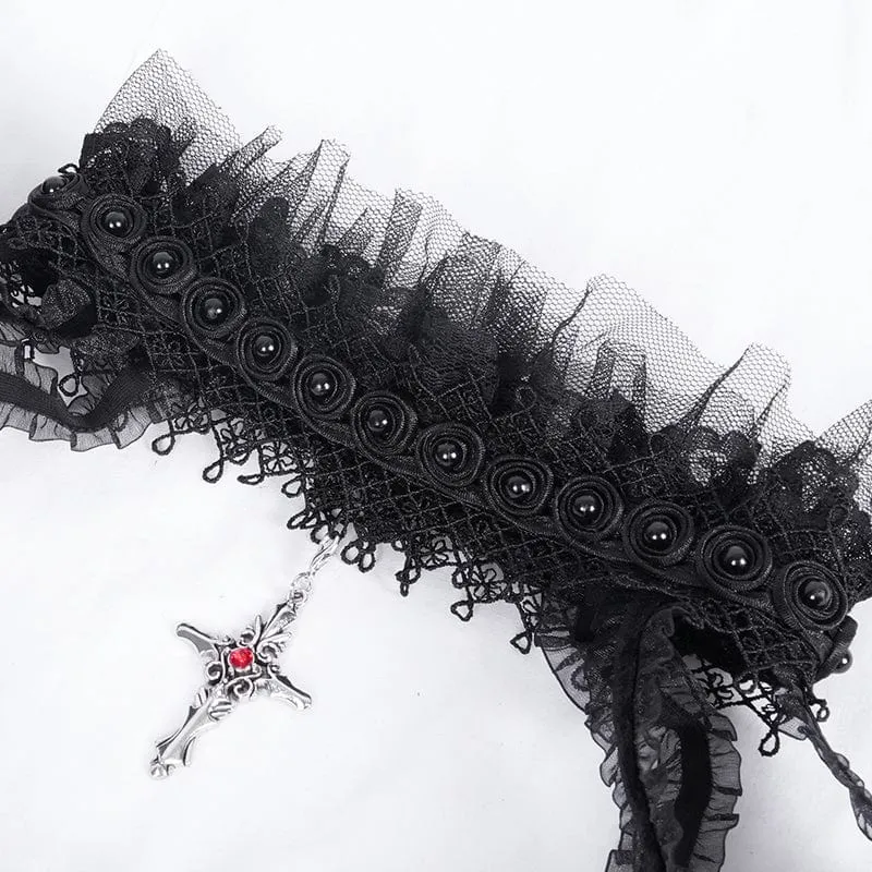 Gothic-Langarmshirts mit Rüschen und Schnürung aus Mesh für Damen