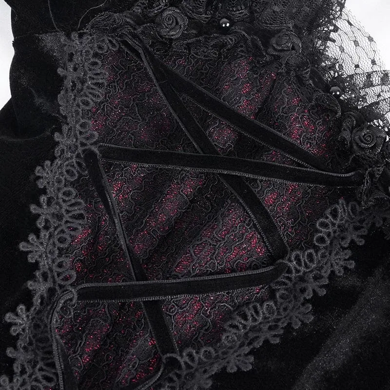 Gothic-Langarmshirts mit Rüschen und Schnürung aus Mesh für Damen