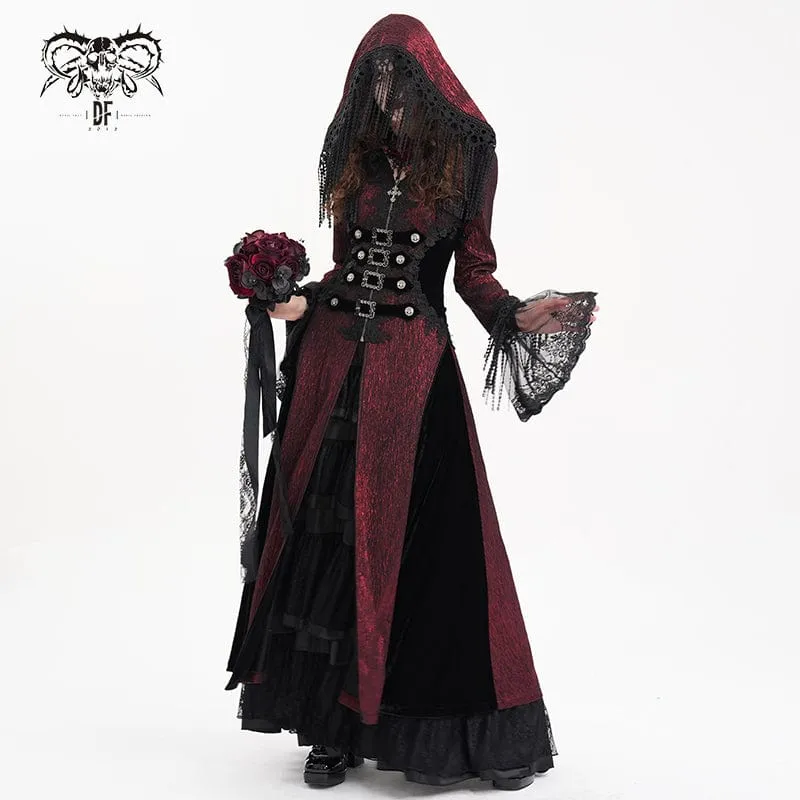 Gothic Jacke mit Schnalle und Quasten für Damen, Rot
