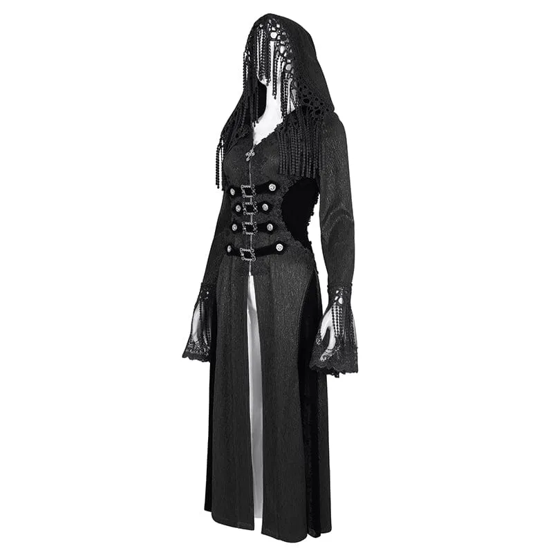 Gothic-Jacke mit Schnallenverschluss und Quasten für Damen