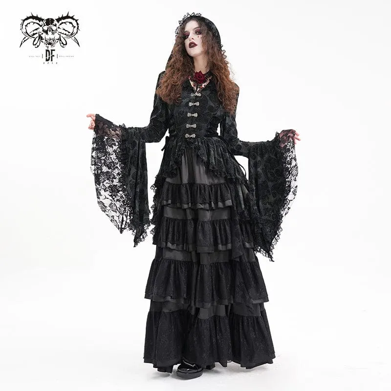 Gothic-Spitzenjacke mit Fledermausärmeln und Kapuze für Damen
