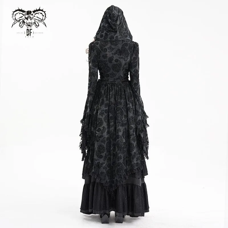 Gothic-Spitzenjacke mit Fledermausärmeln und Kapuze für Damen