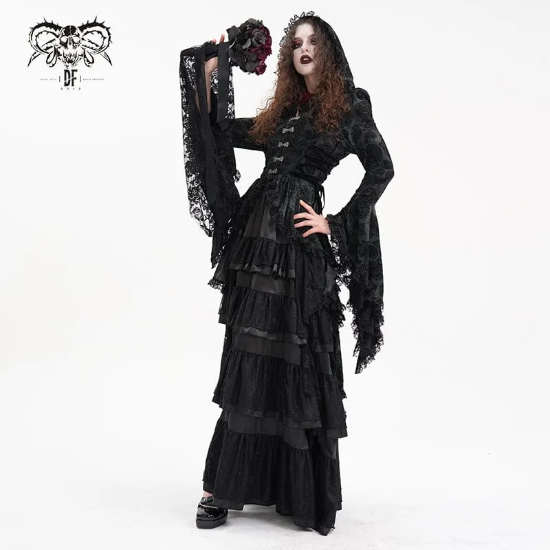Gothic-Spitzenjacke mit Fledermausärmeln und Kapuze für Damen