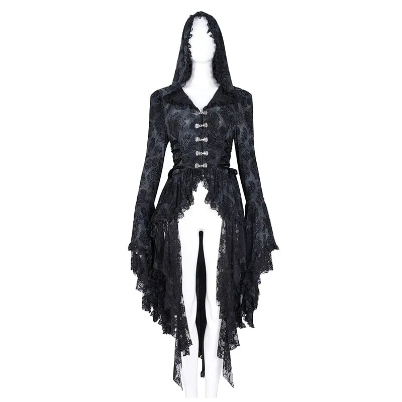 Gothic-Spitzenjacke mit Fledermausärmeln und Kapuze für Damen