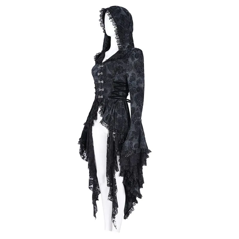 Gothic-Spitzenjacke mit Fledermausärmeln und Kapuze für Damen