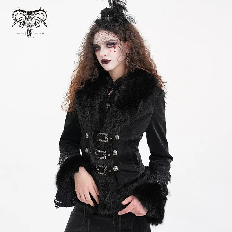 Gothic-Jacke aus Kunstpelz mit Kettendetail für Damen