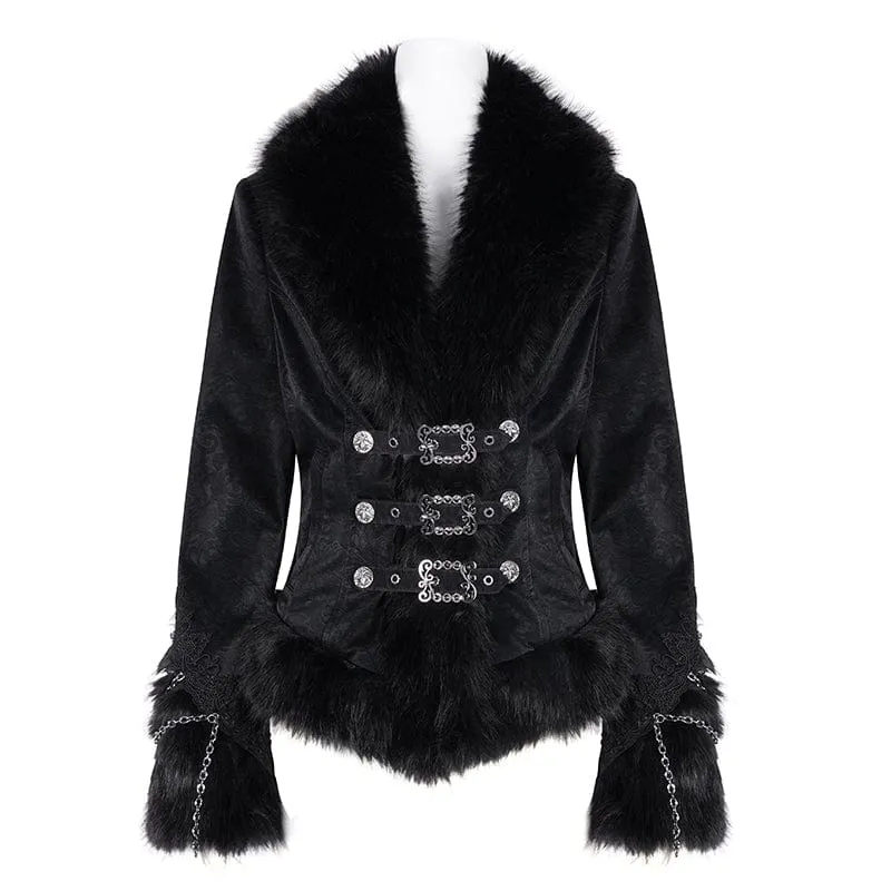 Gothic-Jacke aus Kunstpelz mit Kettendetail für Damen