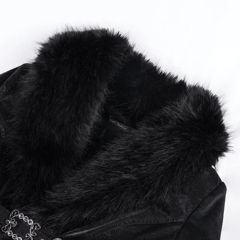 Gothic-Jacke aus Kunstpelz mit Kettendetail für Damen