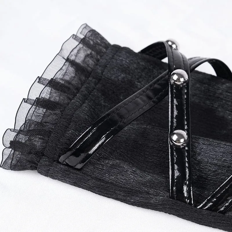 Gothic-Armstulpen aus Kunstleder mit gekreuztem Netzgewebe für Damen