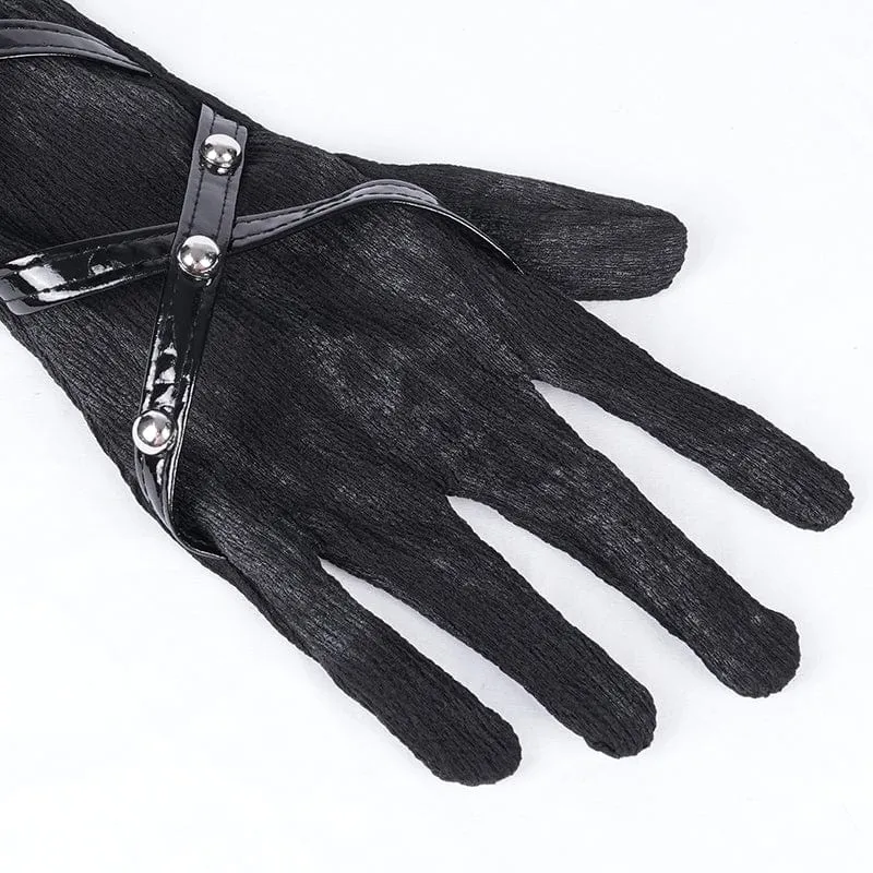 Gothic-Armstulpen aus Kunstleder mit gekreuztem Netzgewebe für Damen