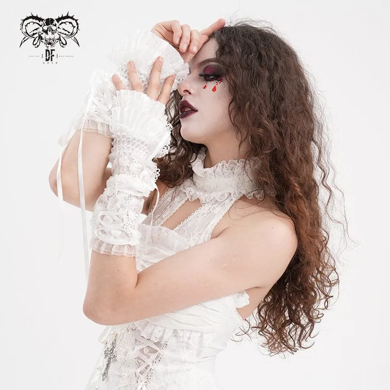 Gothic-Armstulpen mit Schnürung aus Netzspitze für Damen, Weiß