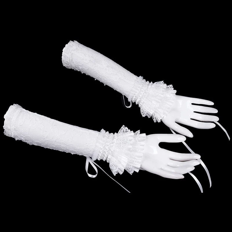 Gothic-Armstulpen mit Schnürung aus Netzspitze für Damen, Weiß