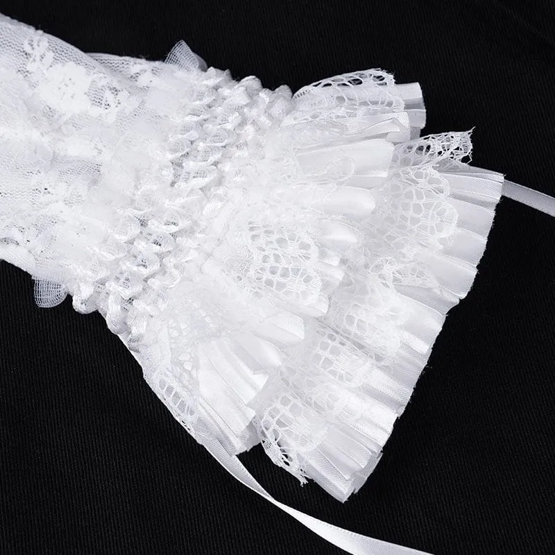 Gothic-Armstulpen mit Schnürung aus Netzspitze für Damen, Weiß