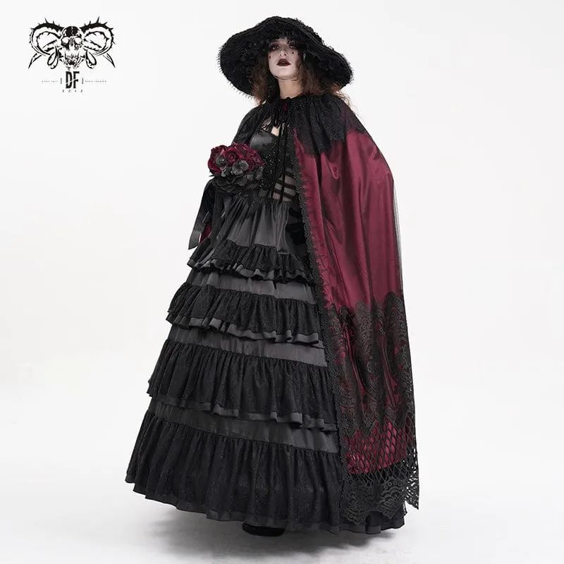 Gothic Umhang aus Netzstoff mit Spitzenquasten für Damen, Rot