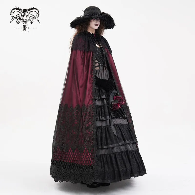 Gothic Umhang aus Netzstoff mit Spitzenquasten für Damen, Rot