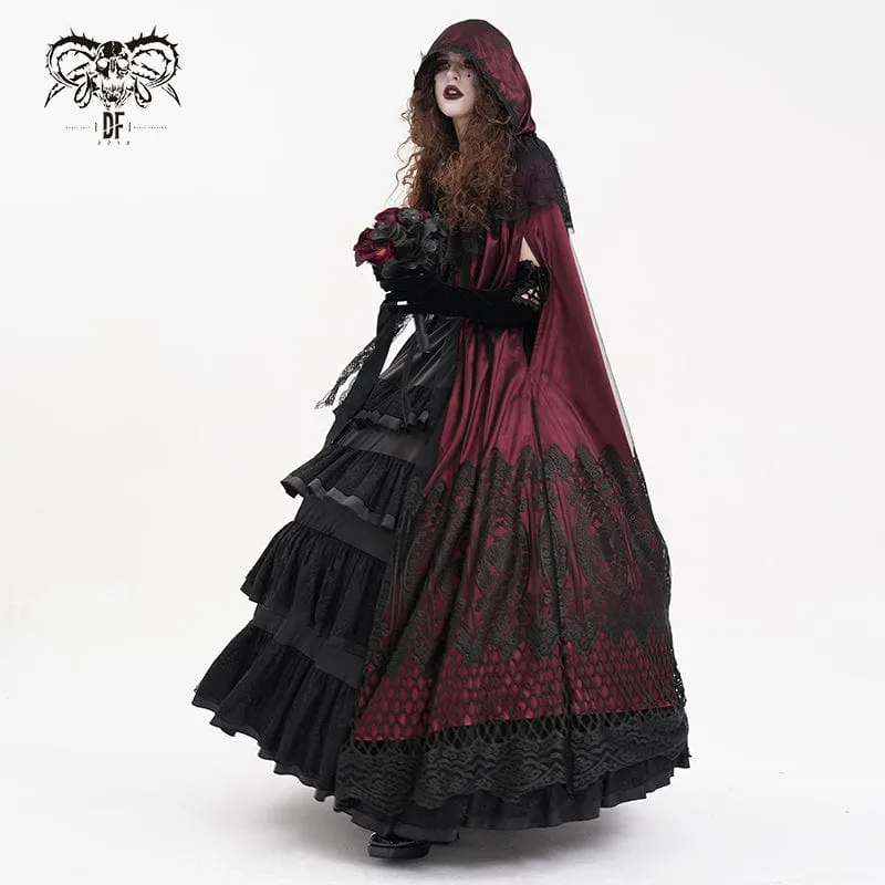 Gothic Umhang aus Netzstoff mit Spitzenquasten für Damen, Rot
