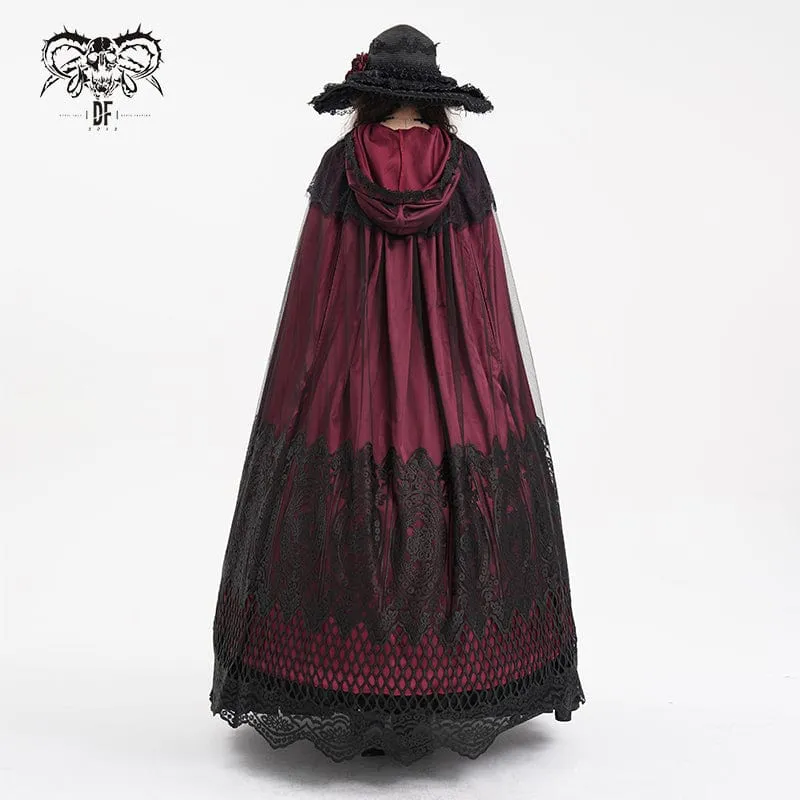 Gothic Umhang aus Netzstoff mit Spitzenquasten für Damen, Rot