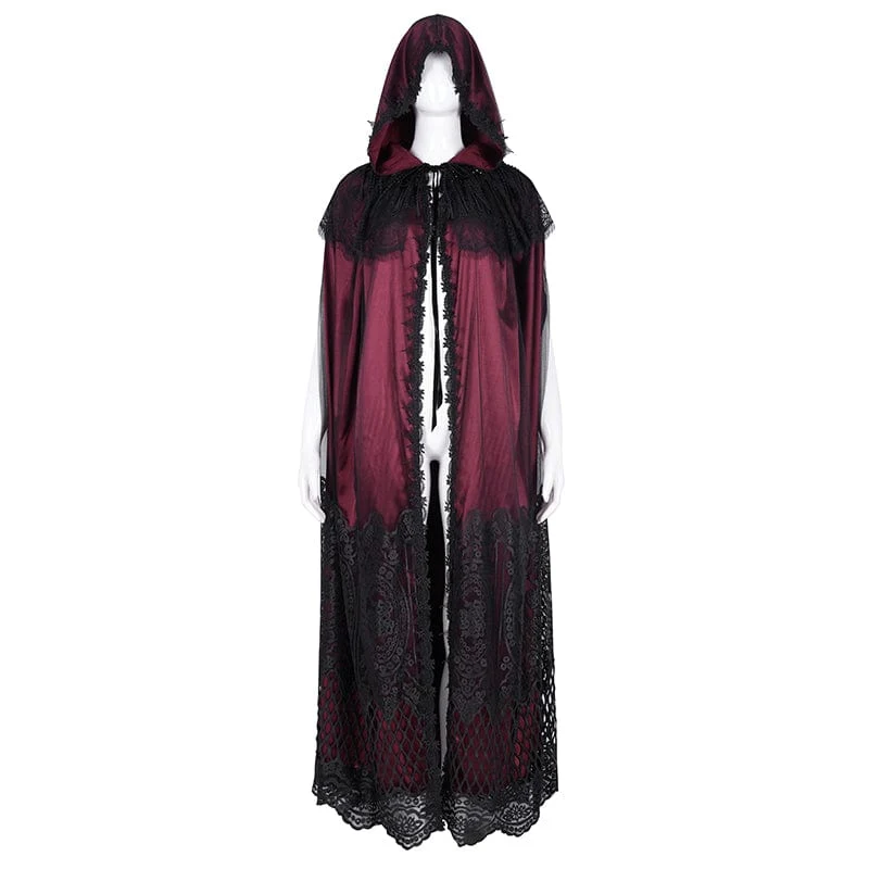 Gothic Umhang aus Netzstoff mit Spitzenquasten für Damen, Rot