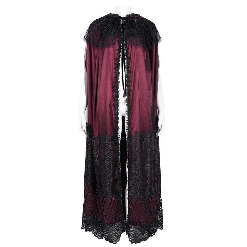 Gothic Umhang aus Netzstoff mit Spitzenquasten für Damen, Rot