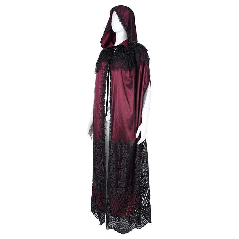 Gothic Umhang aus Netzstoff mit Spitzenquasten für Damen, Rot