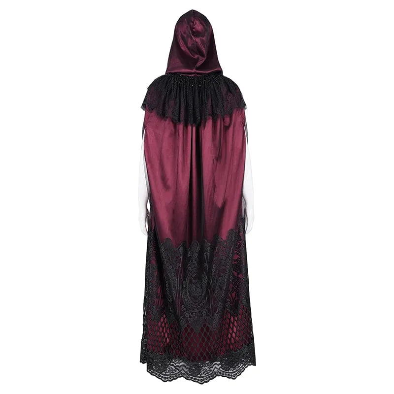 Gothic Umhang aus Netzstoff mit Spitzenquasten für Damen, Rot