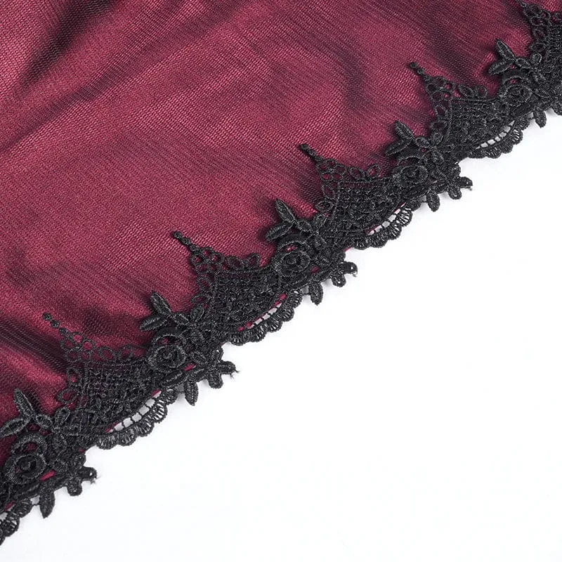 Gothic Umhang aus Netzstoff mit Spitzenquasten für Damen, Rot