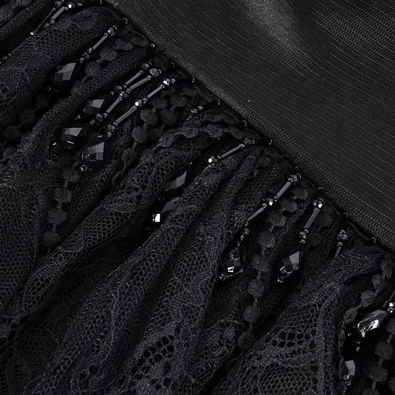 Gothic-Umhang aus Netzstoff mit Spitzenquasten und Kapuze für Damen