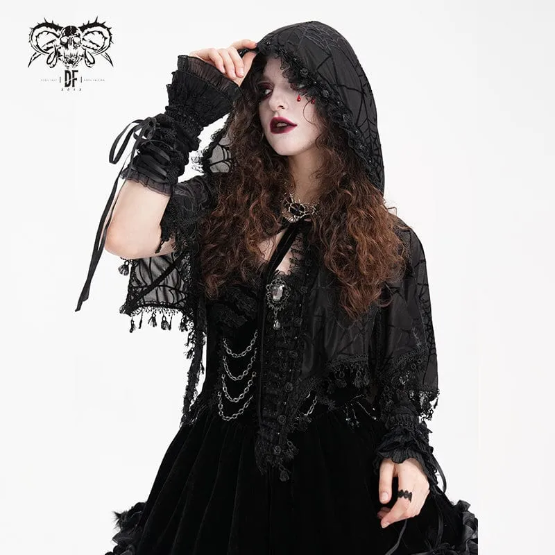 Gothic-Umhang mit Quastenriemen und Kapuze für Damen