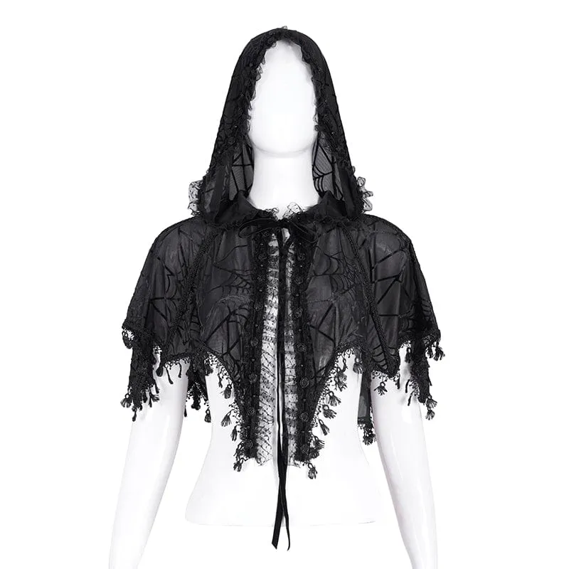Gothic-Umhang mit Quastenriemen und Kapuze für Damen