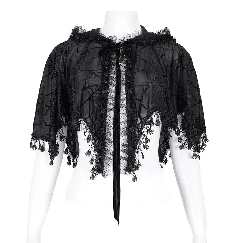Gothic-Umhang mit Quastenriemen und Kapuze für Damen