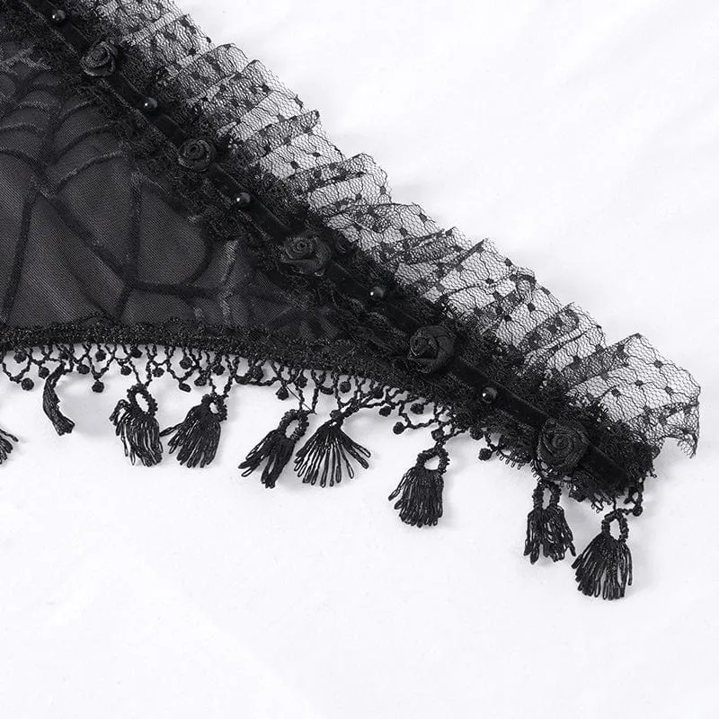 Gothic-Umhang mit Quastenriemen und Kapuze für Damen