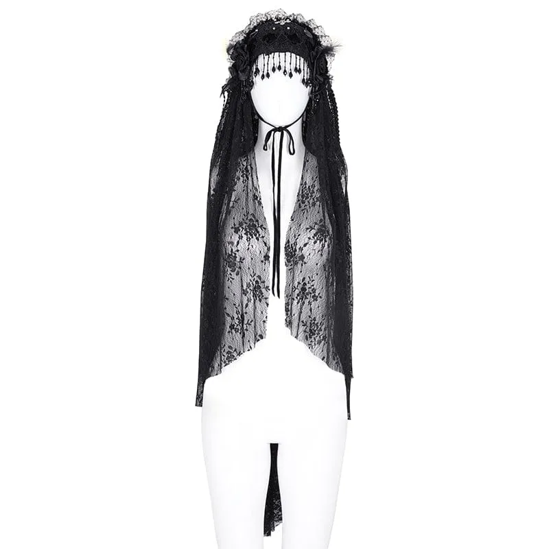 Gothic-Schleier mit Häkelquasten und Spitze für Damen